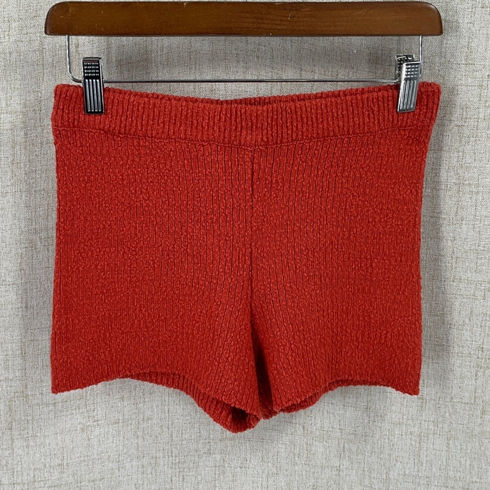 FP Beach Knit Shorts Women XS Orange Boho Ribbed High Waist Coastal Festival